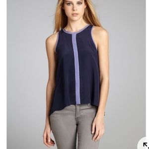 Greylin silk navy blouse w/ lilac detail